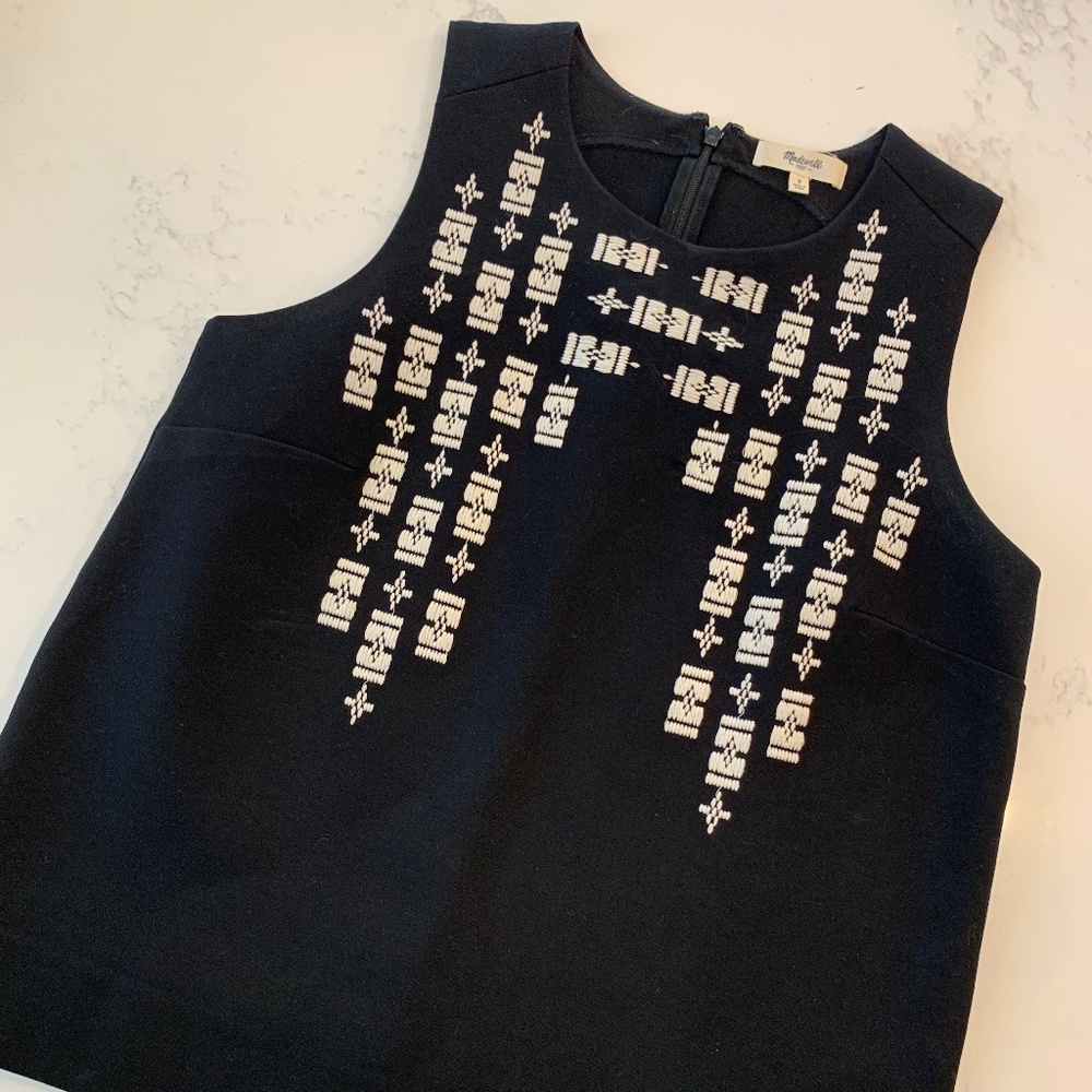 Madewell Black & White Embroidered Tank